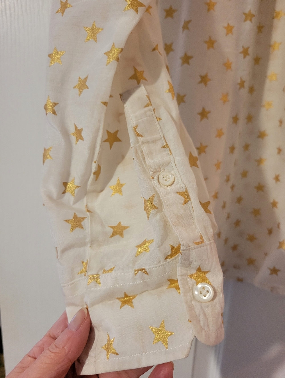 J Crew 100% Silk Cream Star-Print Long Sleeve Blouse Sz. 14 T - Picture 9 of 11